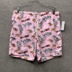 PacSun Swim Shorts Mens Medium Pink Tom Jerry Graphic Elastic Waist NEW